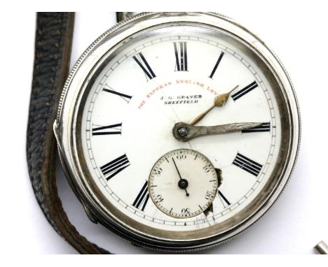 JG Graves hallmarked silver pocket watch with key. Case D: 52 mm, 124g. Not working at lotting. P&amp;P Group 1 (£14+VAT for 