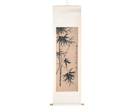 Bambous, peinture sur papier, montée en rouleau, Chine, XIX-XXe s., signée Wu Zhen (吳鎮, 1280-1354), inscription et sceaux, 10