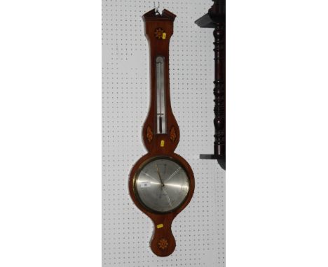 A well reproduced mahogany banjo barometer and thermometer of Sheraton design