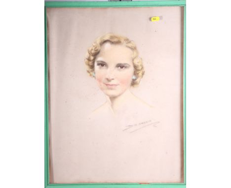 D M Harris: pastels portrait, an unknown woman circa 1920s, 22" x 17", in painted frame, and a watercolour, portrait of an un
