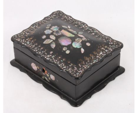 A Victorian shape top papier-mache and mother-of-pearl box, 7" wide