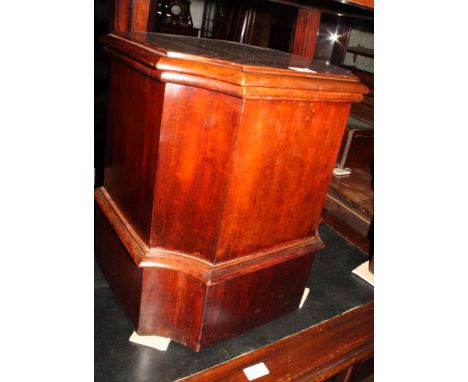 A Victorian mahogany square commode stool with incurved corners and an early 20th Century drop leaf occasional table, on cabr
