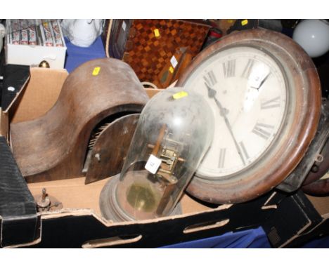 An Ansonia wall clock with circular dial and striking movement, 16" max diameter, an oak cased mantel clock with striking mov