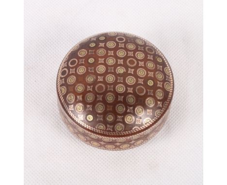 An early 19th Century tortoiseshell and gold inlaid snuff box, 2 1/2" dia