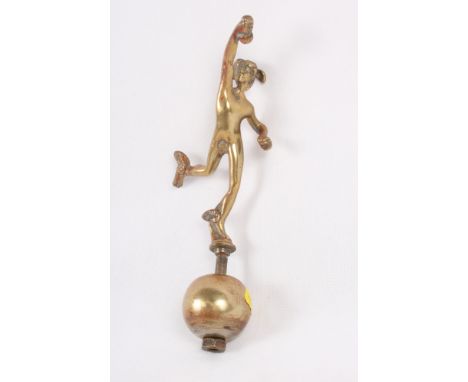 A brass car mascot in the form of Hermes on a globe, 7" high