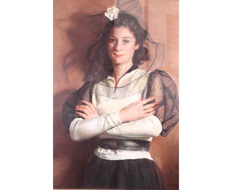 William Ramsden Brealey ROI RBA 1937: oil on canvas, "Gardenia" portrait of the artist's daughter Jean Venetia Brealey, 37" x