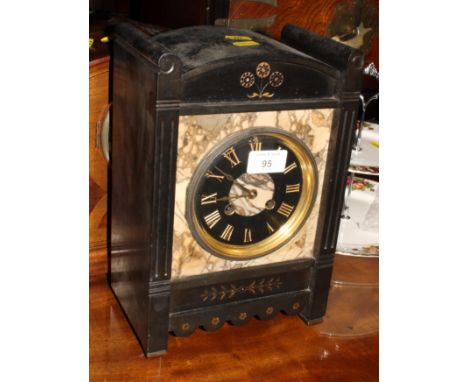 A late 19th Century slate and marble mantel clock with eight-day striking movement, 12" high