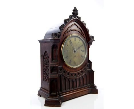 Early Victorian bracket clock with eight day triple fusee movement, striking on eight bells and a gong, circular, originally 