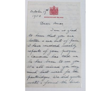 HM King George VI - handwritten letter on Buckingham Palace headed notepaper dated October 19th 1950 to Alfred Amos - the Hea