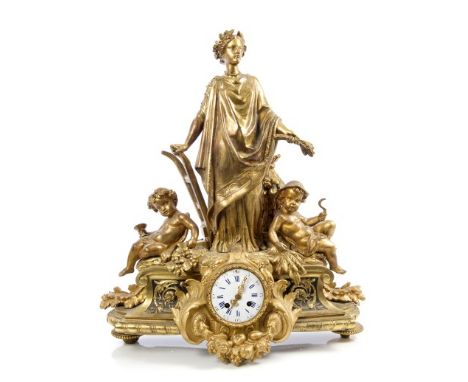 19th century French mantel clock with eight day movement, outside countwheel, striking on a bell, signed - Japy Frères et Cie