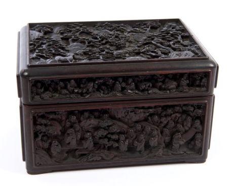 Important Imperial Chinese carved Zitan Scholars' box and cover - Qing Dynasty and believed 18th century, of rectangular form