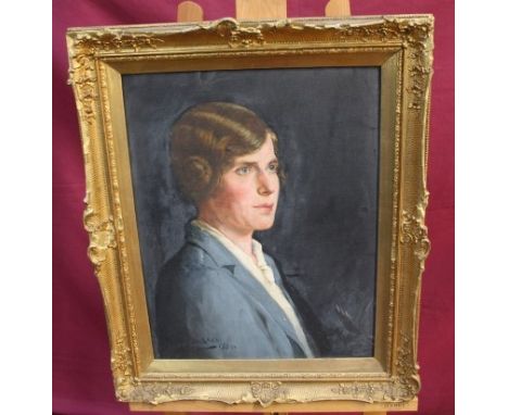 J. A. Lalkaka (1884 - 1967), oil on canvas in gilt frame - portrait of a lady, signed and dated 1930, 47.5cm x 37.5cm.  Lalka