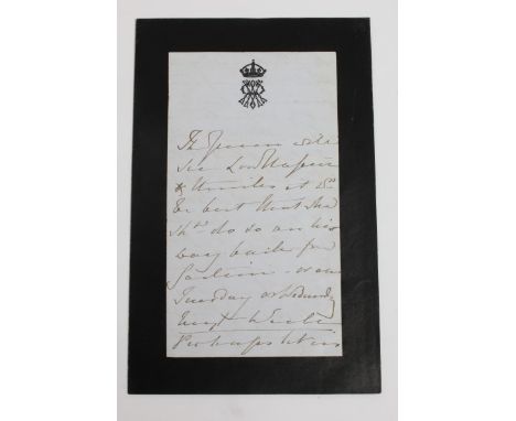 HM Queen Victoria - handwritten letter on crowned VR black bordered mourning notepaper dated August 15th 1865 to Lord Napier 