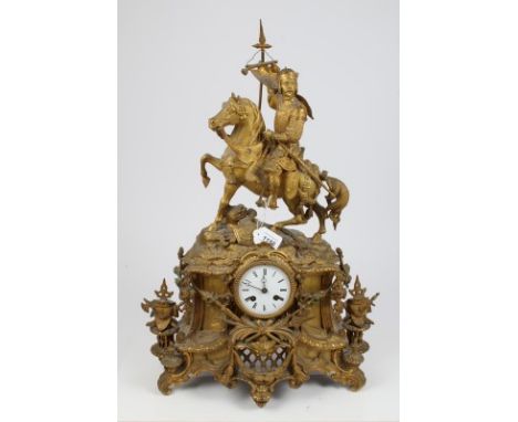 19th century French mantel clock with eight day movement, outside countwheel, striking on a bell, signed - Japy Frères et Cie