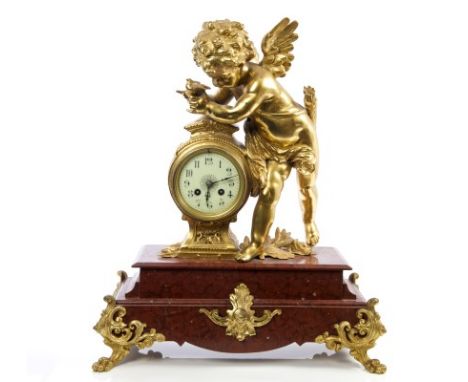 19th century French mantel clock with eight day movement striking on a bell, signed - Jules Rolez Limited 8781, cream enamel 