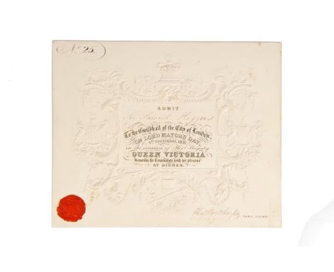 HM Queen Victoria - Coronation ticket to admit Sir Stephen Hunter, another unnamed Coronation ticket to admit one person to t
