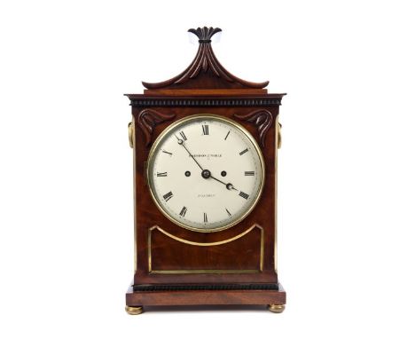 Early Victorian bracket clock with eight day five pillar, double fusee movement, chiming on a gong with pull repeat, circular