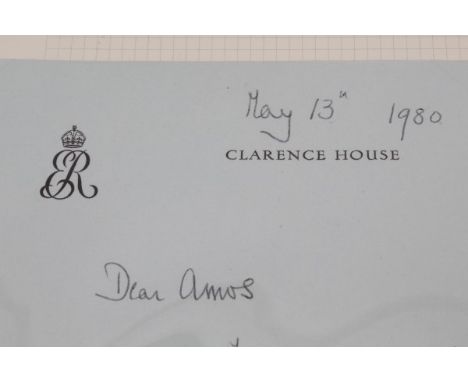 HM Queen Elizabeth The Queen Mother - handwritten letter on Clarence House notepaper dated May 13th 1980, signed 'Elizabeth R
