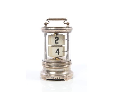 Edwardian Junghans 'Plato' ticket clock with two sets of tickets in a revolving carriage, in a silver cylindrical case with m