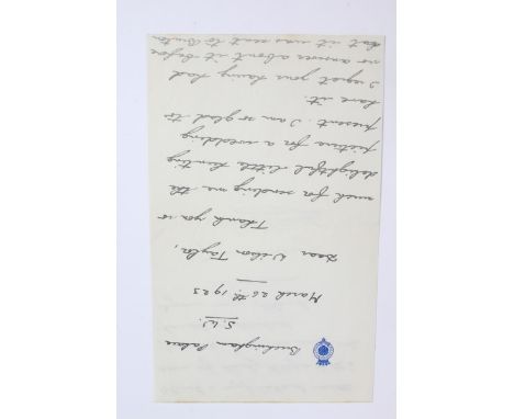 HRH Prince Albert Duke of York and Lady Elizabeth Bowes-Lyon - handwritten letter headed with the Prince's monogram, dated Ma