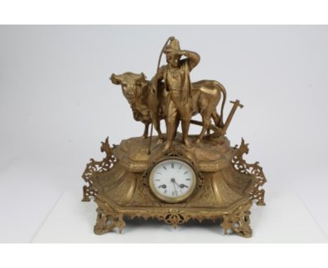 19th century French mantel clock with eight day movement striking on a bell, outside countwheel signed - P. L. T.R.E., white 