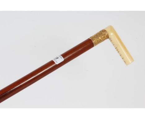 Good quality Victorian ivory-handled walking stick with embossed gold (12ct) collar (London 1868) and Malacca shaft