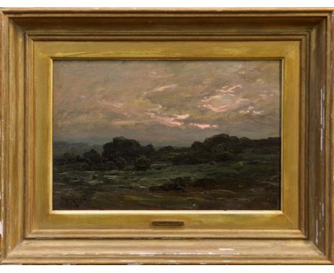 Jose Weiss (1859 - 1919), oil on panel in gilt frame - extensive landscape, signed, 24cm x 37cm