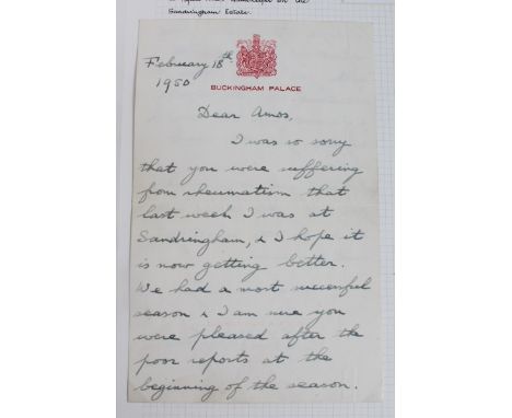 HM King George VI - handwritten letter on Buckingham Palace headed notepaper dated February 18th 1950 to Alfred Amos - the He