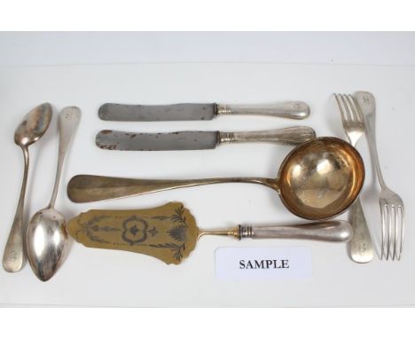 Selection of 19th century Austro-Hungarian silver Hanoverian pattern cutlery with engraved monogram, comprising twelve tables