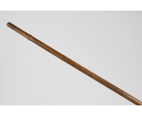 Unusual Georgian School Masters stick with engraved Latin inscriptions and gold ring loop for tassel, 88.5cm