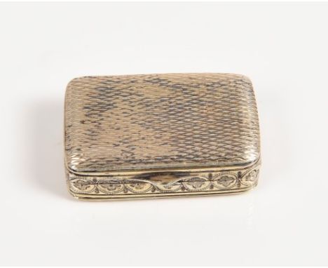 George III silver gilt vinaigrette of rectangular form, with engine-turned decoration and engraved border, hinged cover openi