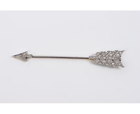 Edwardian diamond jabot pin the the form of an arrow, set with rose cut diamonds, 60mm length