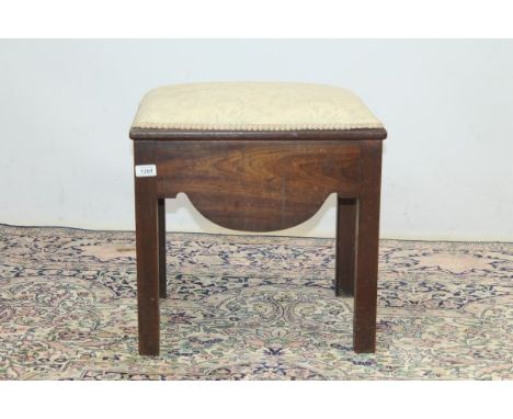 18th century mahogany commode with padded seat on square chamfered legs