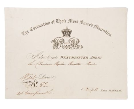 HM King George IV and HM King William IV - rare ephemera including Coronation 19th July 1821 ticket to view the procession, t