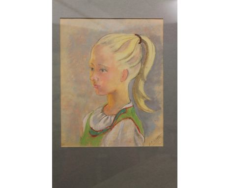 Phoebe Peto Willetts (1917 - 1978), pastel portrait - young girl, the artist's daughter Ann, signed, in glazed frame, 31.5cm 