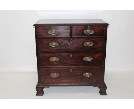 George II mahogany chest of two short and three long graduated drawers, on ogee bracket feet, 101cm high x 96cm wide x 50cm d