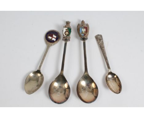 HM Queen Elizabeth II Coronation - pair silver and enamel spoons with Queen's Beasts handles (hallmarked Birmingham 1953) and