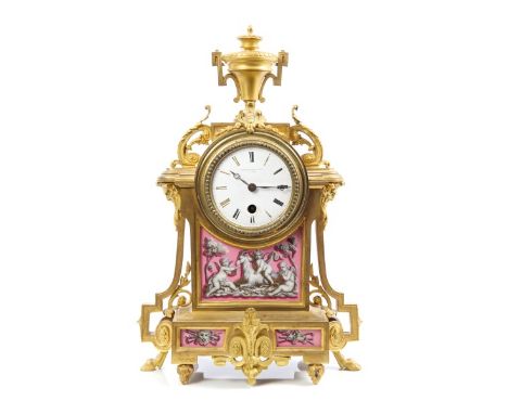 19th century French mantel clock with eight day spring-driven movement signed - Robert Holt and Cie A Paris, silk suspension 