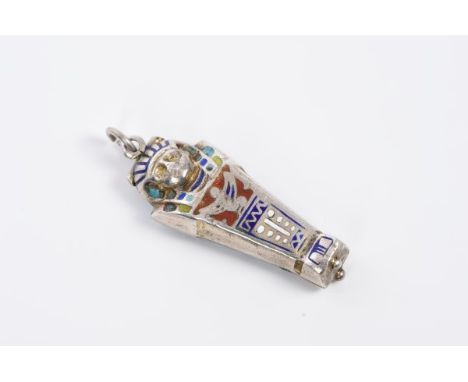 Early 20th century Continental Egyptian Revival silver (800 Standard) and enamel novelty pendant in the form of an Egyptian s