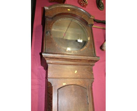 Early 19th century 'Tavern style' wall clock with eight day weight-driven movement striking on a bell, twelve inch white enam