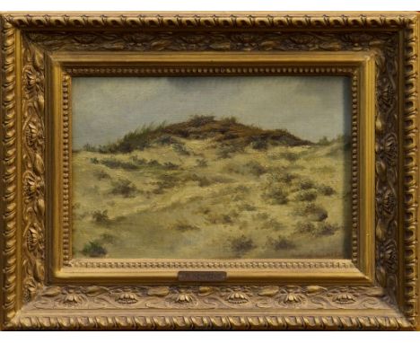 Polychronis Lembesis (1849 - 1913), oil on board - hillside, signed, in gilt frame, 20cm x 28.5cm, inscribed in Greek on reve