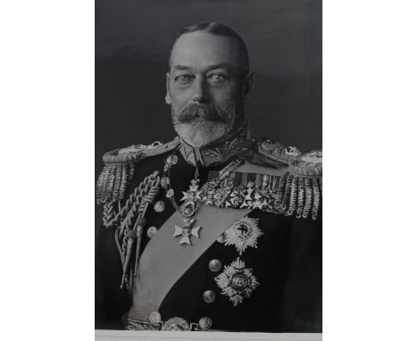 HM King George V - fine black and white portrait photograph of The King in full dress uniform, Orders and decorations and six