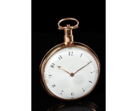 Fine George III gold (18ct) pair cased pocket watch with repeating movement striking on the hours, with white enamel dial and