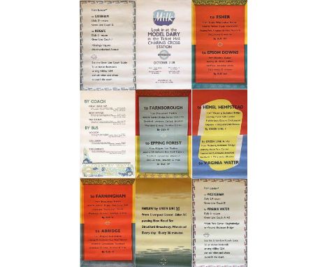 Quantity (9) of 1930s London Transport double-royal POSTERS, all different and linen-backed, many with decorative, art-deco-s