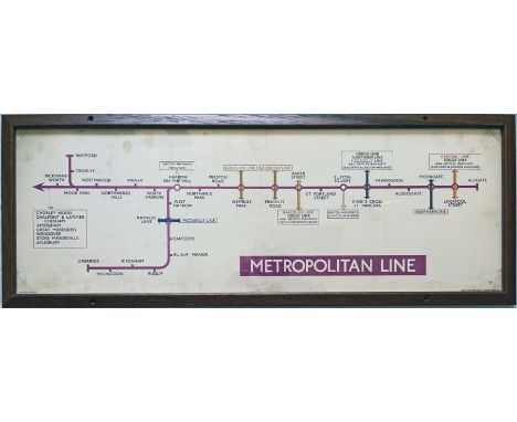 1953 London Underground Metropolitan Line CAR DIAGRAM from compartment stock, mounted and glazed in original-style wooden fra