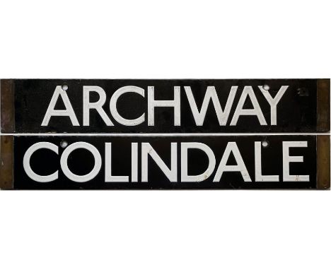 London Underground 38-Tube Stock enamel CAB DESTINATION PLATE for Archway / Colindale on the Northern Line. A double-sided pl