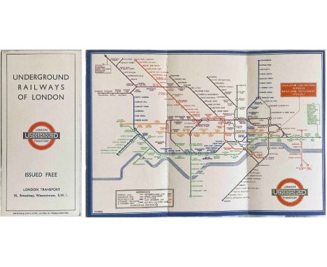 1933 London Underground H C Beck diagrammatic, card POCKET MAP from the first-year series titled 'Underground Railways of Lon