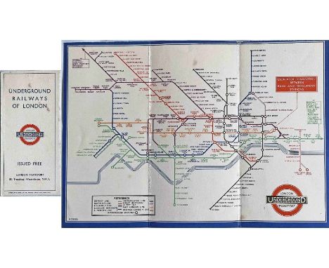 1933 London Underground H C Beck diagrammatic, card POCKET MAP from the first-year series titled 'Underground Railways of Lon