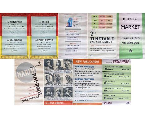 Quantity (9) of 1930s London Transport double-royal POSTERS comprising To Chingford/St Albans &amp; To Esher/Epsom Downs (no 