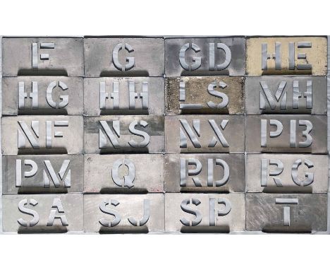 Large quantity (20) of London Transport bus garage STENCIL PLATES comprising examples from F (Putney Bridge), G (Forest Gate)